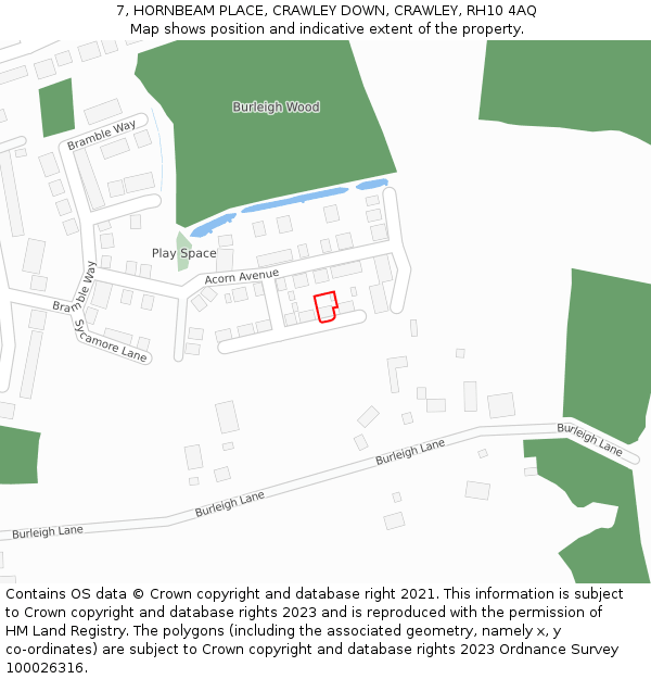 7, HORNBEAM PLACE, CRAWLEY DOWN, CRAWLEY, RH10 4AQ: Location map and indicative extent of plot