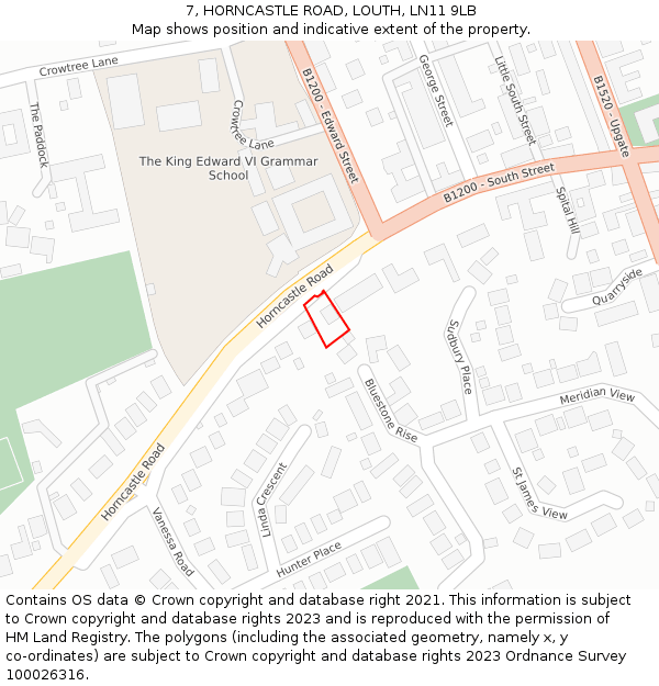 7, HORNCASTLE ROAD, LOUTH, LN11 9LB: Location map and indicative extent of plot