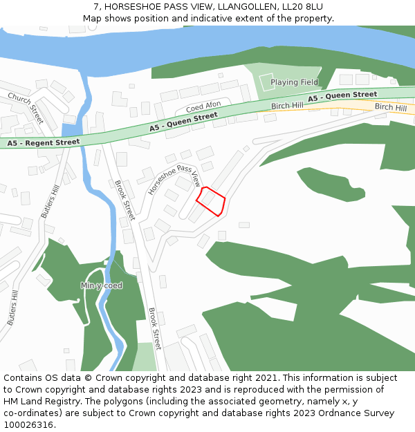 7, HORSESHOE PASS VIEW, LLANGOLLEN, LL20 8LU: Location map and indicative extent of plot