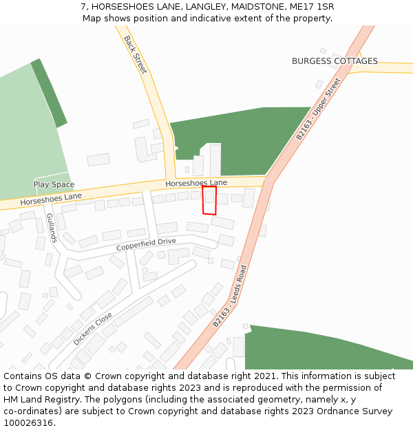 7, HORSESHOES LANE, LANGLEY, MAIDSTONE, ME17 1SR: Location map and indicative extent of plot
