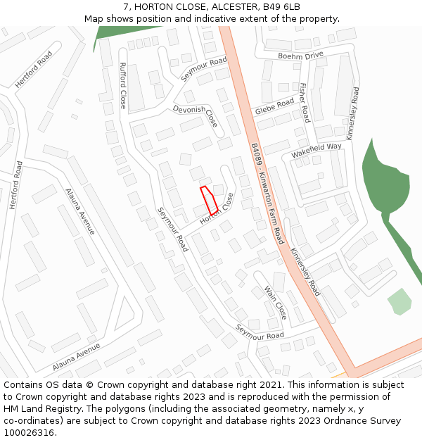 7, HORTON CLOSE, ALCESTER, B49 6LB: Location map and indicative extent of plot