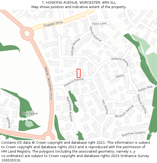 7, HOSKYNS AVENUE, WORCESTER, WR4 0LL: Location map and indicative extent of plot