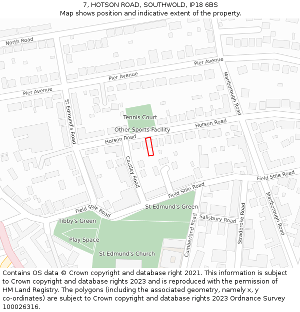 7, HOTSON ROAD, SOUTHWOLD, IP18 6BS: Location map and indicative extent of plot