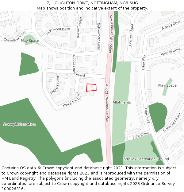 7, HOUGHTON DRIVE, NOTTINGHAM, NG8 6HG: Location map and indicative extent of plot