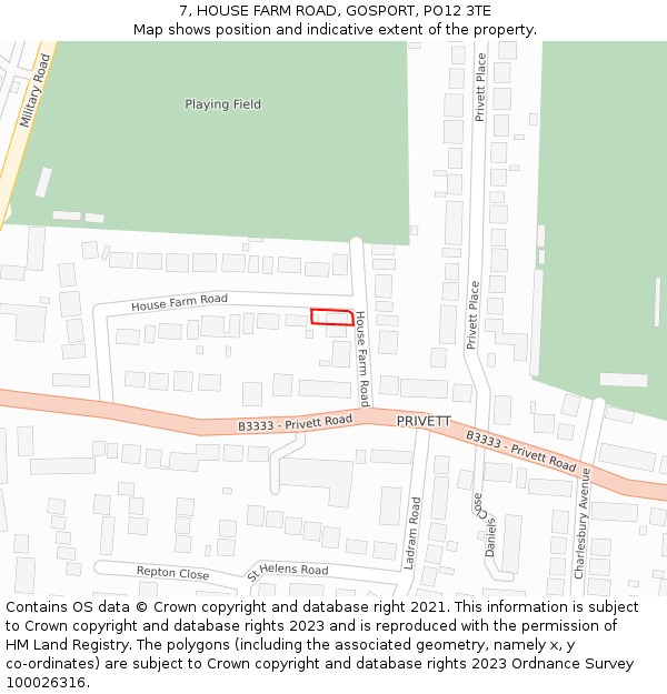 7, HOUSE FARM ROAD, GOSPORT, PO12 3TE: Location map and indicative extent of plot