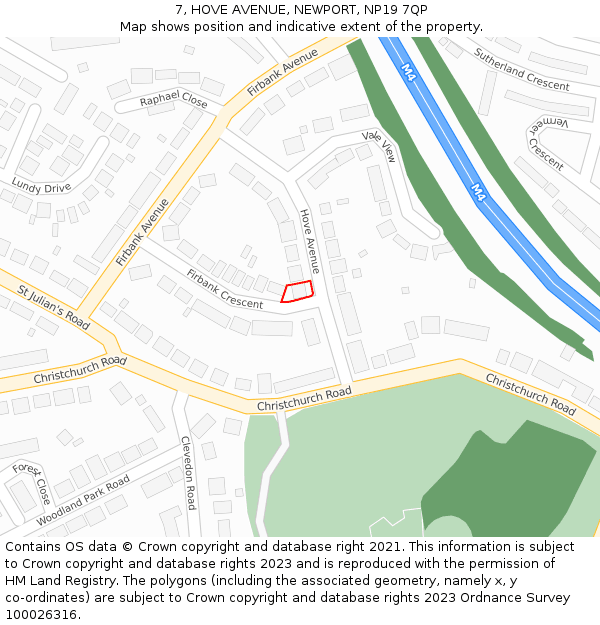 7, HOVE AVENUE, NEWPORT, NP19 7QP: Location map and indicative extent of plot