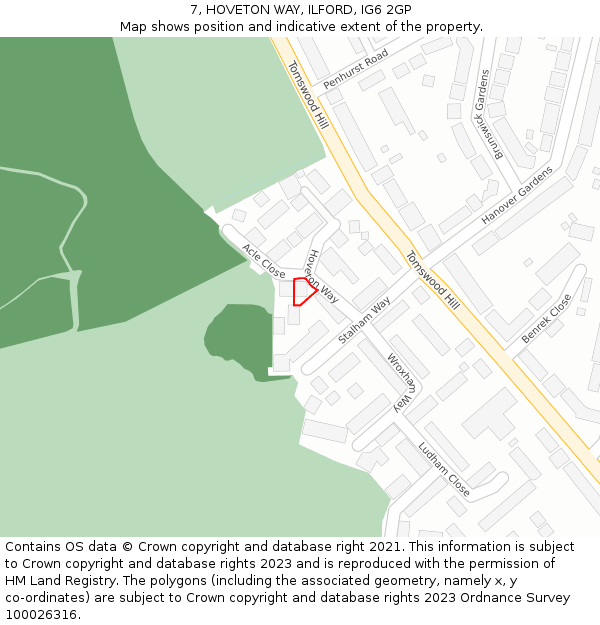 7, HOVETON WAY, ILFORD, IG6 2GP: Location map and indicative extent of plot