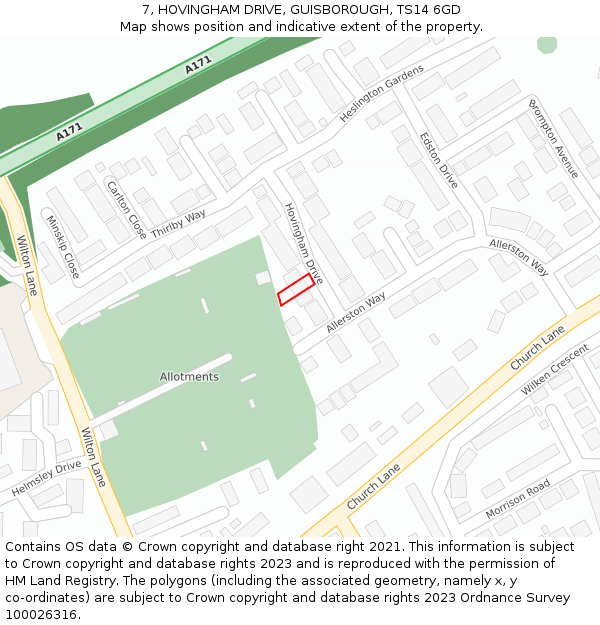 7, HOVINGHAM DRIVE, GUISBOROUGH, TS14 6GD: Location map and indicative extent of plot