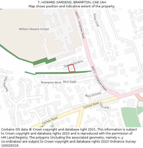 7, HOWARD GARDENS, BRAMPTON, CA8 1AH: Location map and indicative extent of plot