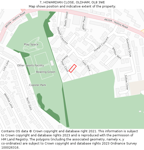 7, HOWARDIAN CLOSE, OLDHAM, OL8 3WE: Location map and indicative extent of plot