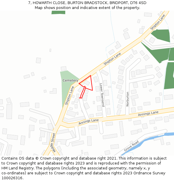 7, HOWARTH CLOSE, BURTON BRADSTOCK, BRIDPORT, DT6 4SD: Location map and indicative extent of plot