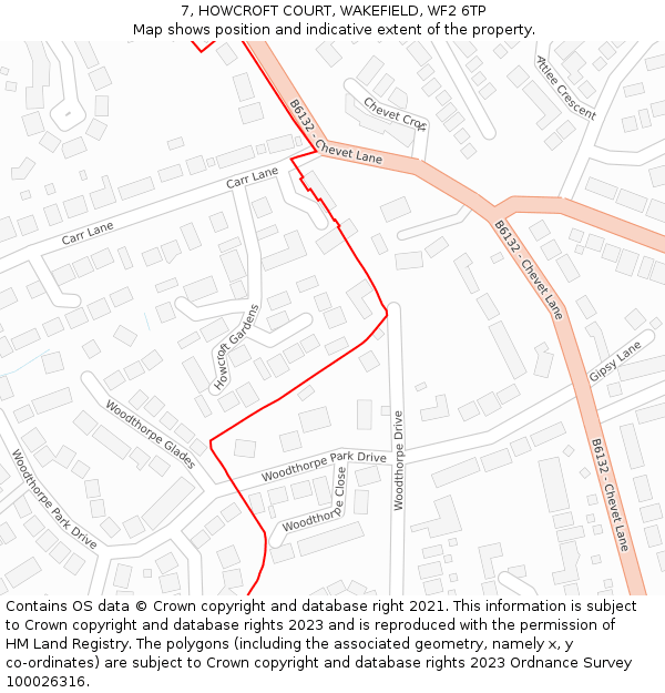 7, HOWCROFT COURT, WAKEFIELD, WF2 6TP: Location map and indicative extent of plot