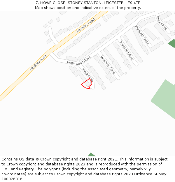 7, HOWE CLOSE, STONEY STANTON, LEICESTER, LE9 4TE: Location map and indicative extent of plot