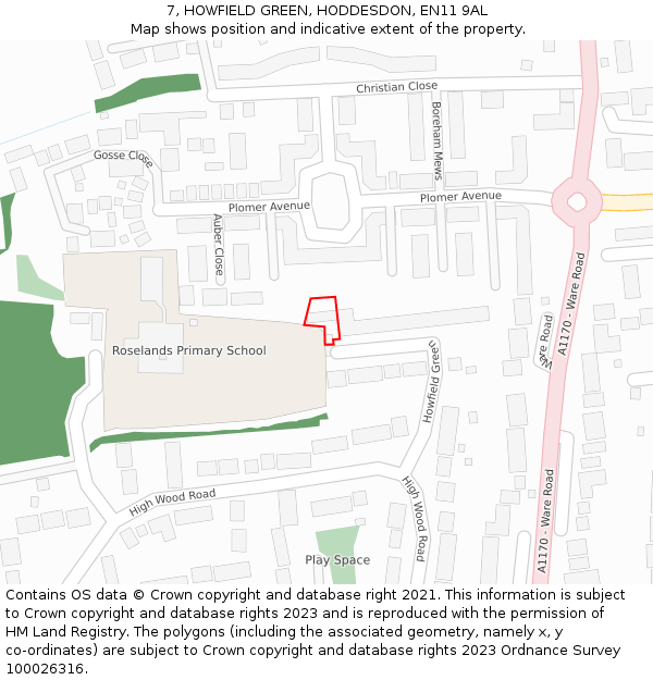 7, HOWFIELD GREEN, HODDESDON, EN11 9AL: Location map and indicative extent of plot