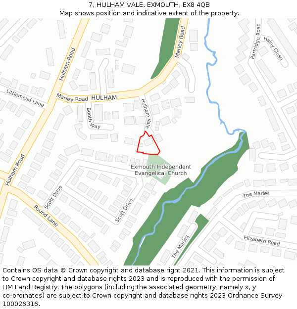 7, HULHAM VALE, EXMOUTH, EX8 4QB: Location map and indicative extent of plot