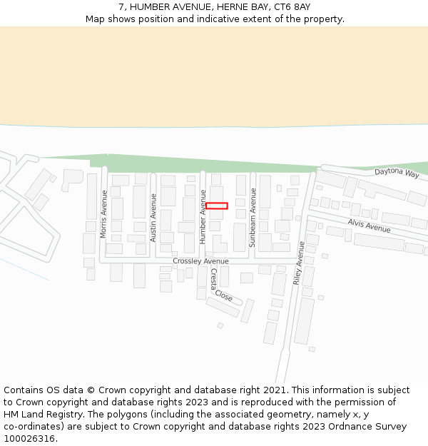 7, HUMBER AVENUE, HERNE BAY, CT6 8AY: Location map and indicative extent of plot