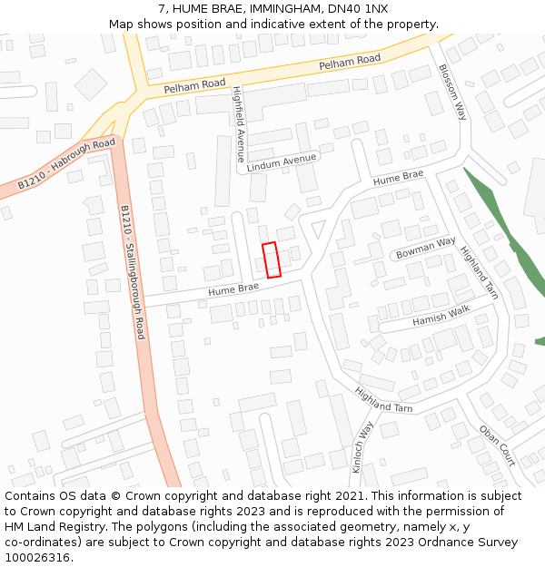 7, HUME BRAE, IMMINGHAM, DN40 1NX: Location map and indicative extent of plot