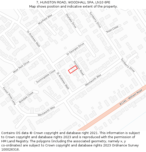 7, HUNSTON ROAD, WOODHALL SPA, LN10 6PE: Location map and indicative extent of plot