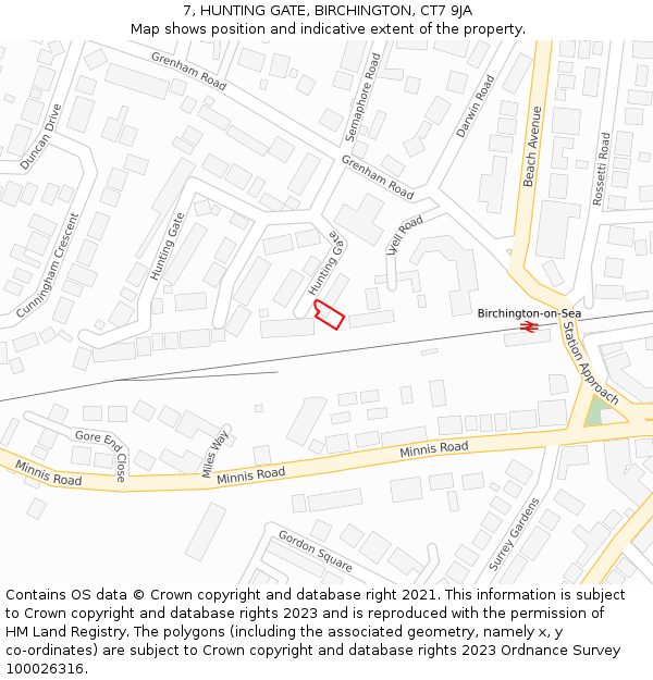 7, HUNTING GATE, BIRCHINGTON, CT7 9JA: Location map and indicative extent of plot