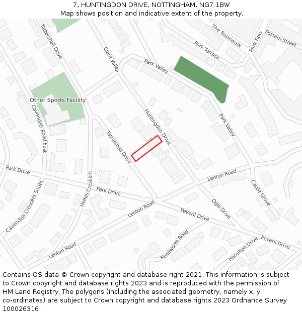 7, HUNTINGDON DRIVE, NOTTINGHAM, NG7 1BW: Location map and indicative extent of plot