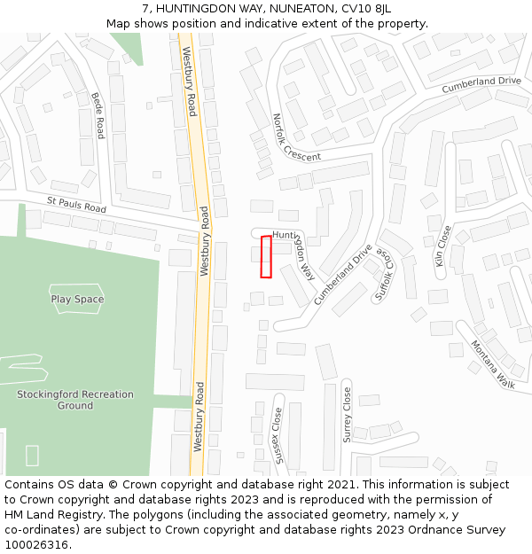 7, HUNTINGDON WAY, NUNEATON, CV10 8JL: Location map and indicative extent of plot