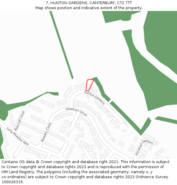 7, HUNTON GARDENS, CANTERBURY, CT2 7TT: Location map and indicative extent of plot