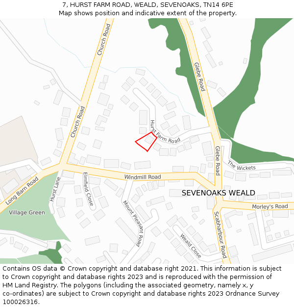 7, HURST FARM ROAD, WEALD, SEVENOAKS, TN14 6PE: Location map and indicative extent of plot