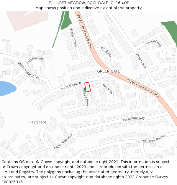 7, HURST MEADOW, ROCHDALE, OL16 4QP: Location map and indicative extent of plot