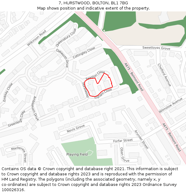 7, HURSTWOOD, BOLTON, BL1 7BG: Location map and indicative extent of plot