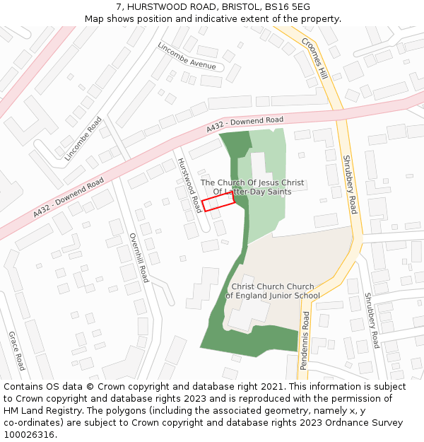 7, HURSTWOOD ROAD, BRISTOL, BS16 5EG: Location map and indicative extent of plot