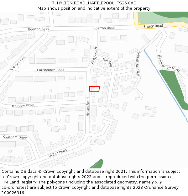 7, HYLTON ROAD, HARTLEPOOL, TS26 0AD: Location map and indicative extent of plot