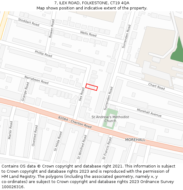 7, ILEX ROAD, FOLKESTONE, CT19 4QA: Location map and indicative extent of plot