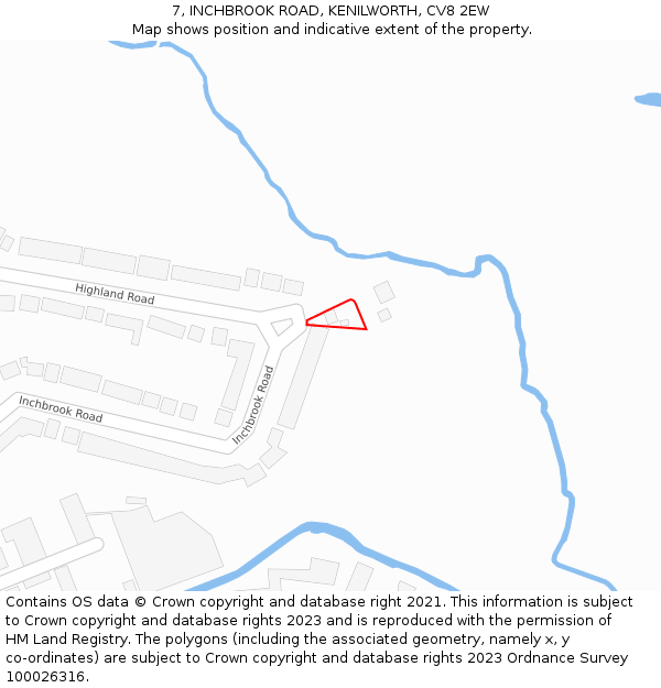 7, INCHBROOK ROAD, KENILWORTH, CV8 2EW: Location map and indicative extent of plot