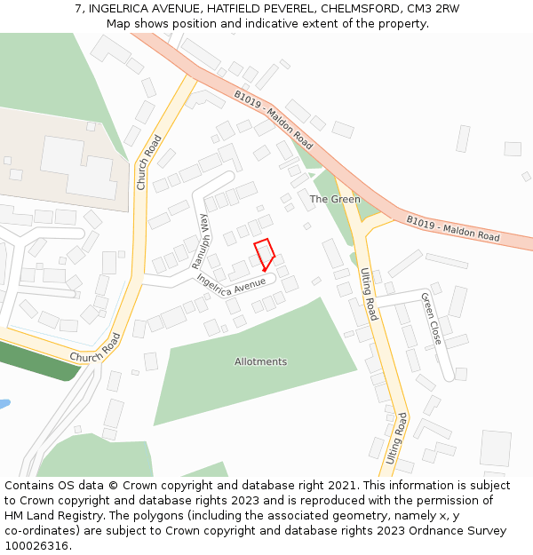 7, INGELRICA AVENUE, HATFIELD PEVEREL, CHELMSFORD, CM3 2RW: Location map and indicative extent of plot