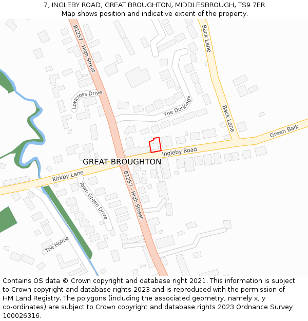 7, INGLEBY ROAD, GREAT BROUGHTON, MIDDLESBROUGH, TS9 7ER: Location map and indicative extent of plot