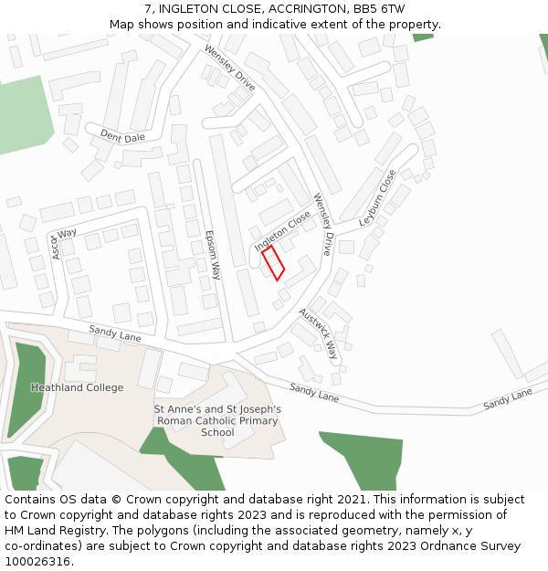 7, INGLETON CLOSE, ACCRINGTON, BB5 6TW: Location map and indicative extent of plot