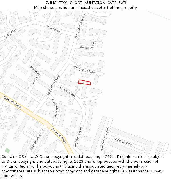 7, INGLETON CLOSE, NUNEATON, CV11 6WB: Location map and indicative extent of plot