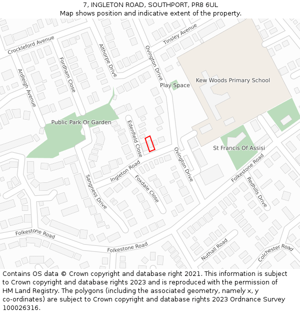 7, INGLETON ROAD, SOUTHPORT, PR8 6UL: Location map and indicative extent of plot