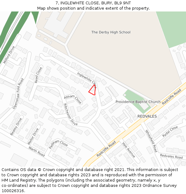 7, INGLEWHITE CLOSE, BURY, BL9 9NT: Location map and indicative extent of plot