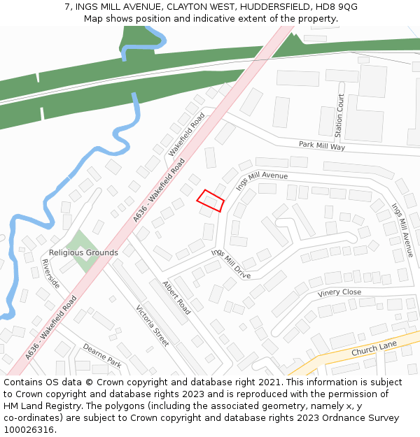7, INGS MILL AVENUE, CLAYTON WEST, HUDDERSFIELD, HD8 9QG: Location map and indicative extent of plot