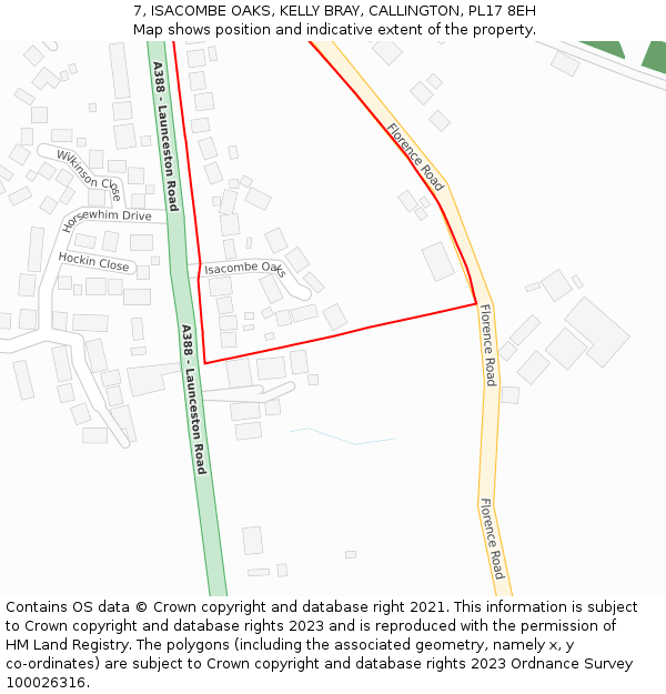 7, ISACOMBE OAKS, KELLY BRAY, CALLINGTON, PL17 8EH: Location map and indicative extent of plot