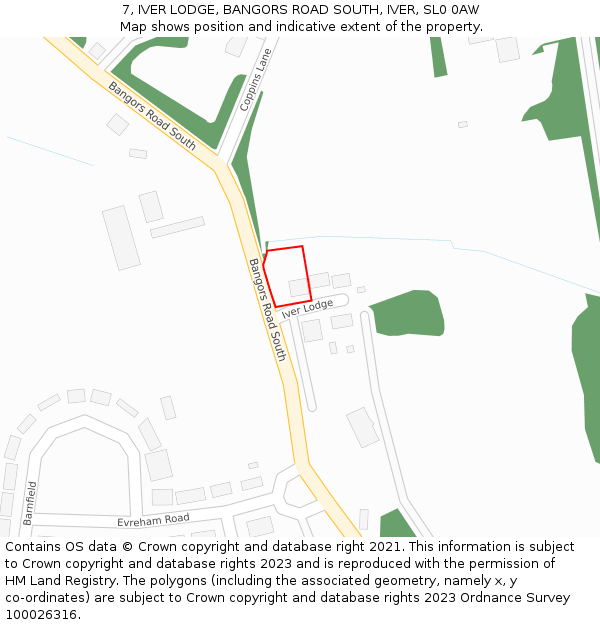 7, IVER LODGE, BANGORS ROAD SOUTH, IVER, SL0 0AW: Location map and indicative extent of plot