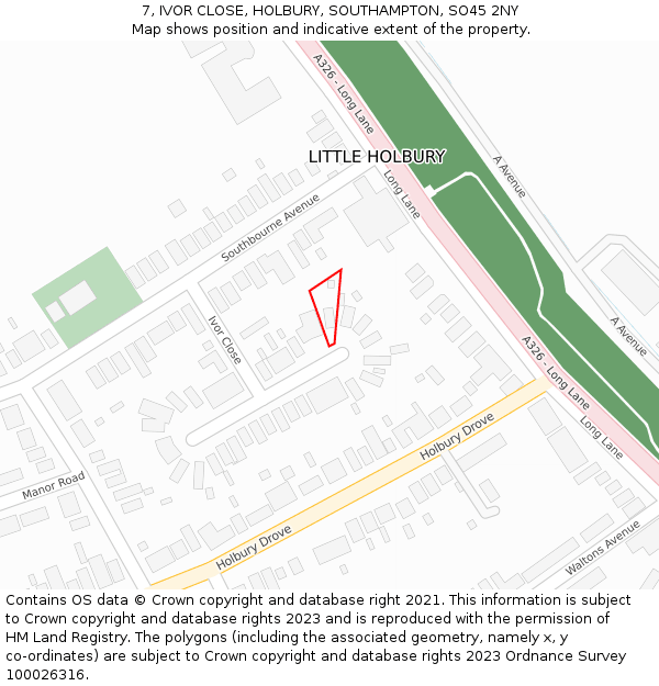 7, IVOR CLOSE, HOLBURY, SOUTHAMPTON, SO45 2NY: Location map and indicative extent of plot