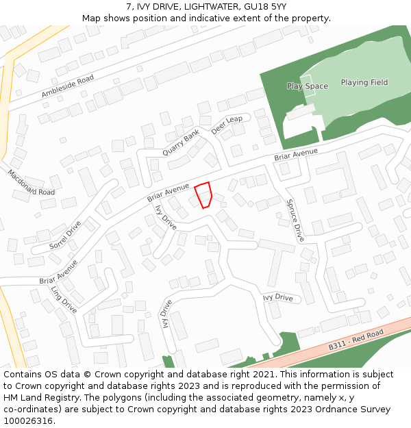 7, IVY DRIVE, LIGHTWATER, GU18 5YY: Location map and indicative extent of plot