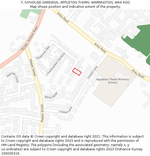 7, IVYHOUSE GARDENS, APPLETON THORN, WARRINGTON, WA4 4GG: Location map and indicative extent of plot