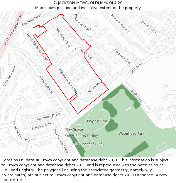7, JACKSON MEWS, OLDHAM, OL4 2SJ: Location map and indicative extent of plot