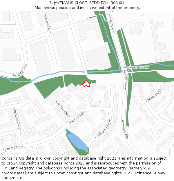 7, JAKEMANS CLOSE, REDDITCH, B98 0LL: Location map and indicative extent of plot