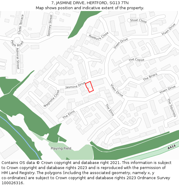 7, JASMINE DRIVE, HERTFORD, SG13 7TN: Location map and indicative extent of plot