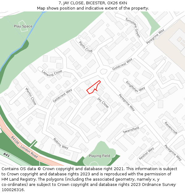 7, JAY CLOSE, BICESTER, OX26 6XN: Location map and indicative extent of plot