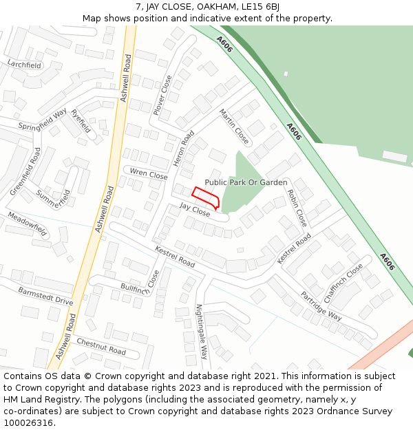 7, JAY CLOSE, OAKHAM, LE15 6BJ: Location map and indicative extent of plot